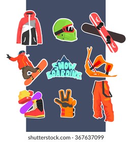 Snowboarding Icon Set. Vector Illustration Collection