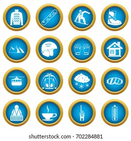 Snowboarding icons blue circle set isolated on white for digital marketing