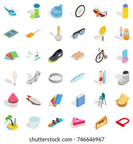 Snowboarding icons set. Isometric style of 36 snowboarding vector icons for web isolated on white background