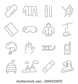 Snowboarding icons set. Snowboarding pack symbol vector elements for infographic web