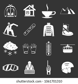 Snowboarding icons set vector white isolated on grey background 