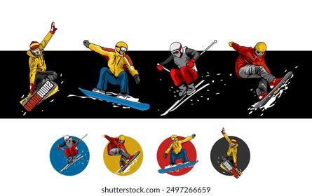 snowboarding illustration sketch design icon logo poster vector