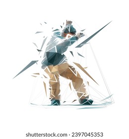 Snowboarding, isolated low poly vector illustration, winter sport athlete, snowboarder