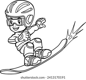 ilustración vectorial de la línea de snowboard de niños aislados en fondo blanco