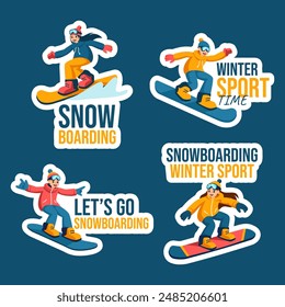Snowboarding Label Flat Cartoon Hand Drawn Templates Background Illustration