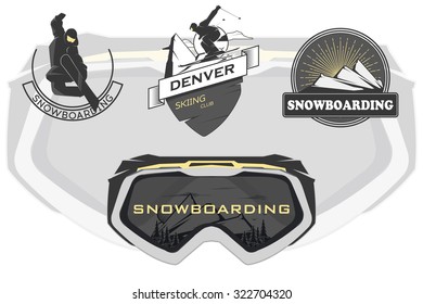 Snowboarding labels. Stock vector.