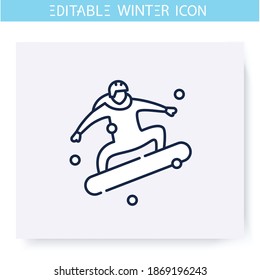Snowboarding line icon. Man skates snowboard. Jumping snowbordist. Winter holidays and leisure concept. Winter sport, hobby. Isolated vector illustration. Editable stroke 