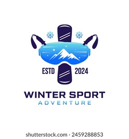 Diseño de logotipo de snowboard Vector de ilustración de logotipo de deportes de esquí. Logo de Ski Sport, diseño de deportes de nieve de invierno.
