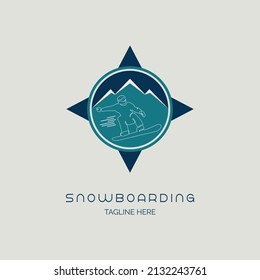 Snowboarding logo design template line style for brand or company and other