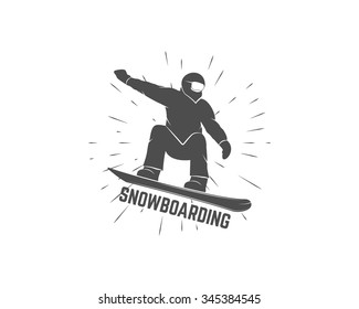 Snowboarding logo and label template. Winter sport badge. Extreme Emblem and icon. Adventure insignia. Vector monochrome design