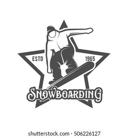 Snowboarding logo and label template. Winter sports.Winter snowboard sport store badge. Emblem and icon Mountain Adventure insignia, symbol and element.  Retro logo design.