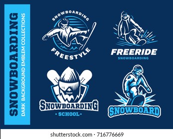 Snowboarding logo set - vector illustration, emblem design on dark background