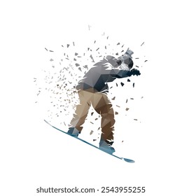 Snowboarding, low polygonal snowboarder, isolated distorted vector illustration, winter sports