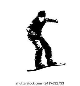 Snowboarding, man on snowboard, isolated vector silhouette