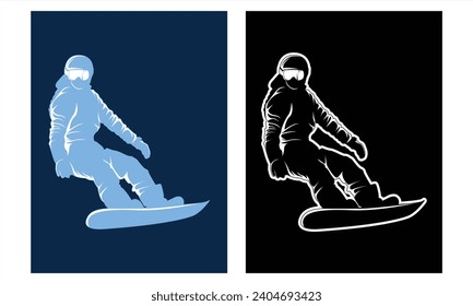 Vector de contorno de silueta de hombre de Snowboard