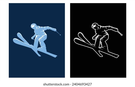 Snowboarding Man Silhouette Outline Vector