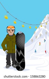 Snowboarding man, in ski slope