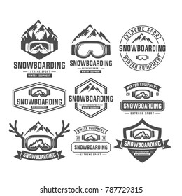 snowboarding mountain emblems, labels and designed elements. Extreme theme, winter games, outdoors adventure