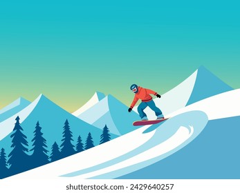 snowboarding in the mountains vector landscape illustration