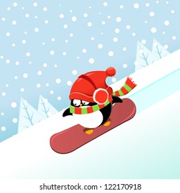 Snowboarding penguin