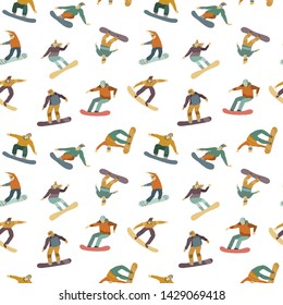 Snowboarding people set. Vector flat illustration. Element of seamless pattern