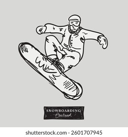 Snowboarding pose freehand drawing, vector illustration design.
