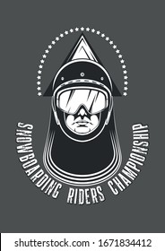 snowboarding riders championship man head face in protective helmet poster