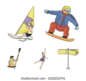 Snowboarding, sailing surfing, figure skating, kayaking. Olympic sports set collection icons in cartoon style vector symbol stock illustration web.