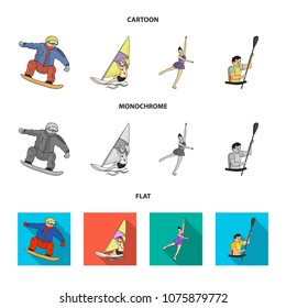 Snowboarding, sailing surfing, figure skating, kayaking. Olympic sports set collection icons in cartoon,flat,monochrome style vector symbol stock illustration web.