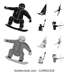 Snowboarding, sailing surfing, figure skating, kayaking. Olympic sports set collection icons in black,monochrom style vector symbol stock illustration web.
