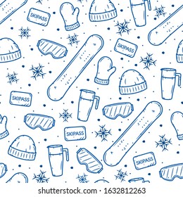 Snowboarding seamless pattern. Winter sport seamless pattern.  Extreme sport backdrop.
