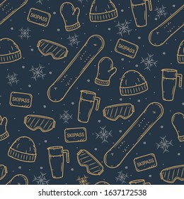 Snowboarding seamless pattern. Winter sport seamless pattern.  Extreme sport backdrop.