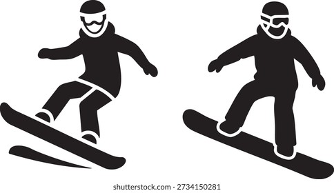 Silhuetas de Snowboard: Poses de Ação Dinâmica no Snowboard, Ícones do Esporte de inverno
