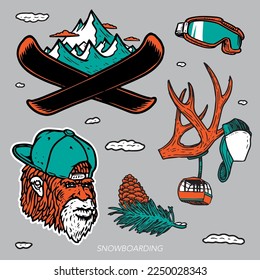 Snowboarding Ski winter stickers set