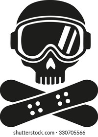 Snowboarding skull with hat and board