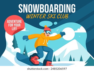 Snowboarding Social Media Background Flat Cartoon Hand Drawn Templates Illustration