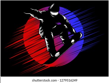 snowboarding stylized symbol, vector silhouette, logo or emblem template