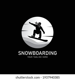 snowboarding stylized symbol, vector silhouette, logo or emblem template