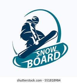 símbolo estilizado de snowboard, silueta vectorial, logotipo o plantilla de emblema