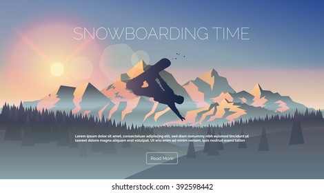 Snowboarding themed web banner. Vector illustration.