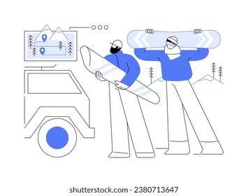 Snowboarding trip isolated cartoon vector illustrations. Group of friends prepare for snowboarding, winter vacations, special equipment, extreme sport, fun in the mountains trip vector cartoon.
