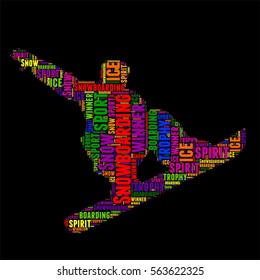 Snowboarding Typography word cloud colorful Vector illustration