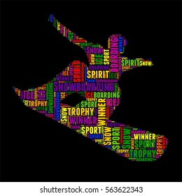 Snowboarding Typography word cloud colorful Vector illustration