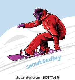 snowboarding vector illustration in handrawing line art style