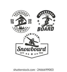 snowboarding vintage badge set label stamp emblem logo design vector illustration