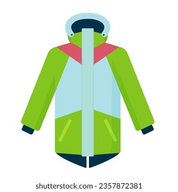 Snowboarding warm jacket. Winter sport clothing, ski gear equipment vector cartoon illustration