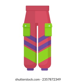 Snowboarding warm pants. Winter sport equipment, ski gear clothing vector cartoon illustration