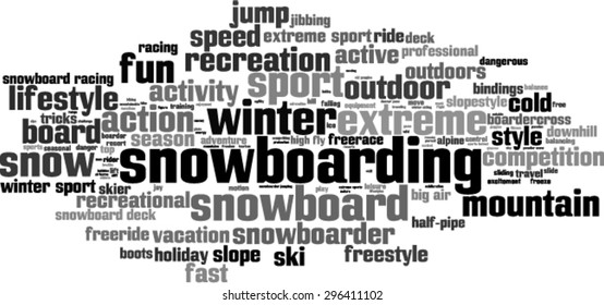 Snowboarding word cloud concept. Vector illustration