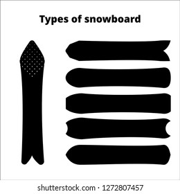 Snowboards silhouettes Vector illustration Set of different types of snowboards isolated on a white background Design template