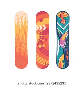 Snowboards, Sleek, Flat Boards Designed For Gliding On Snow. Vital Tools For Thrilling Winter Sports Vector Illustration